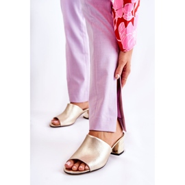 PA2 Papuci de damă din piele cu toc înalt Golden Perry de aur 1