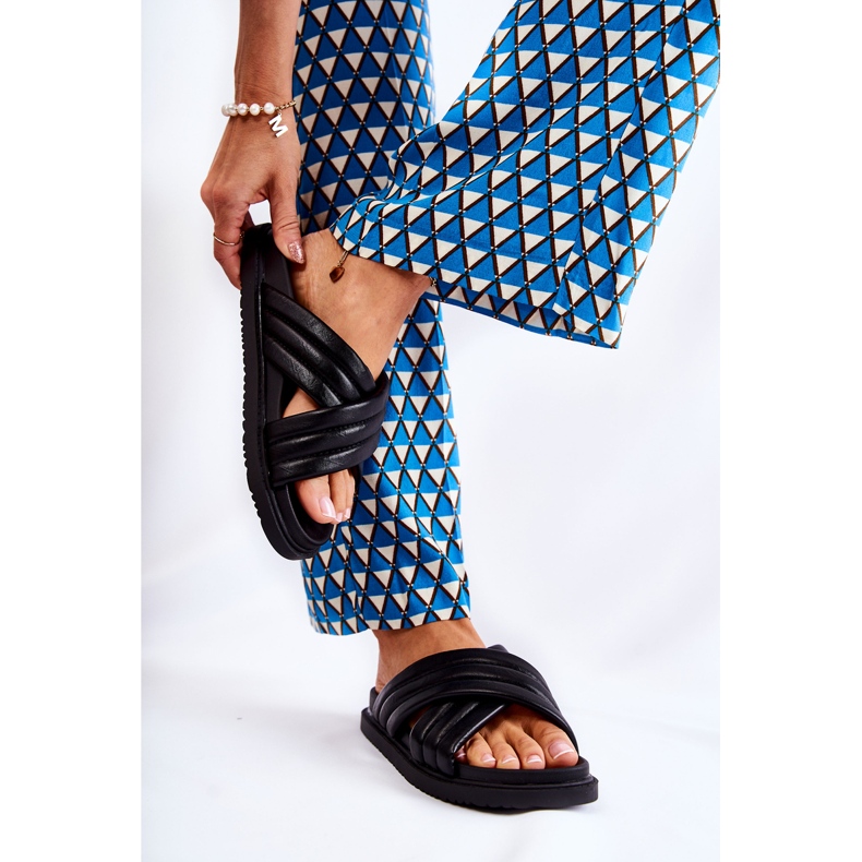 PJ1 Papuci de damă clasici din piele neagră Daron negru 2