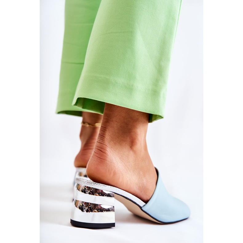 PA2 Papuci de damă din piele pe toc Albastru Perry 1