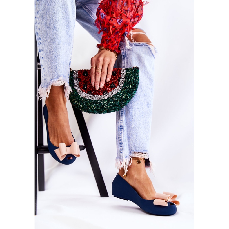 PH1 Balerini din cauciuc de damă, cu fundă, albastru marin 2