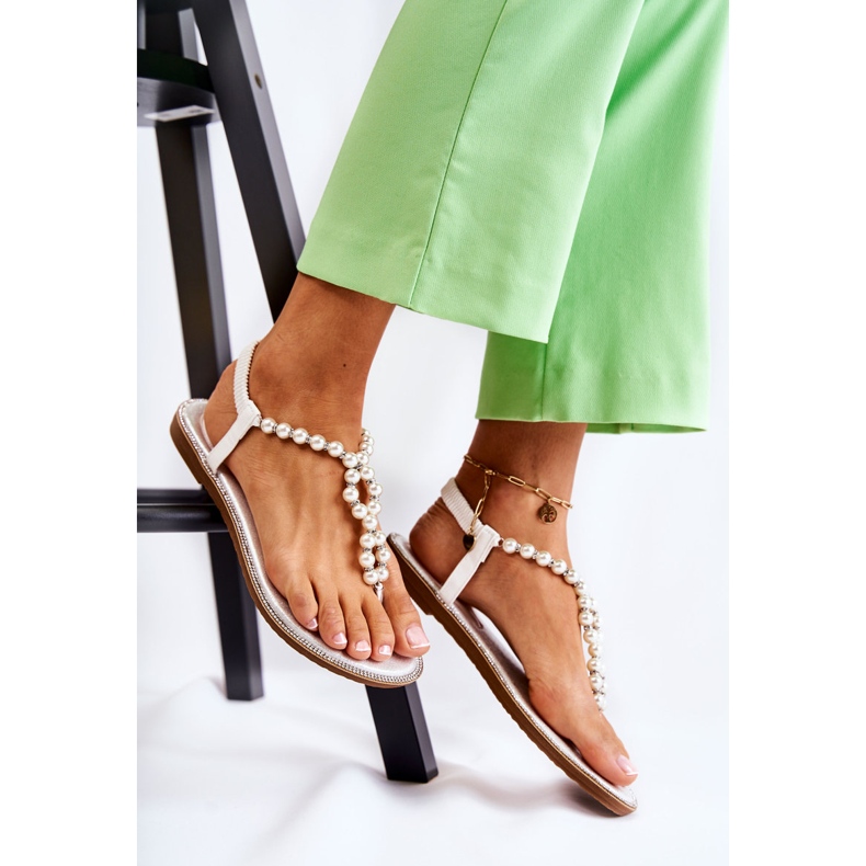 PG1 Sandale La Moda Flip-flops Cu Perle Albe Isalia 1