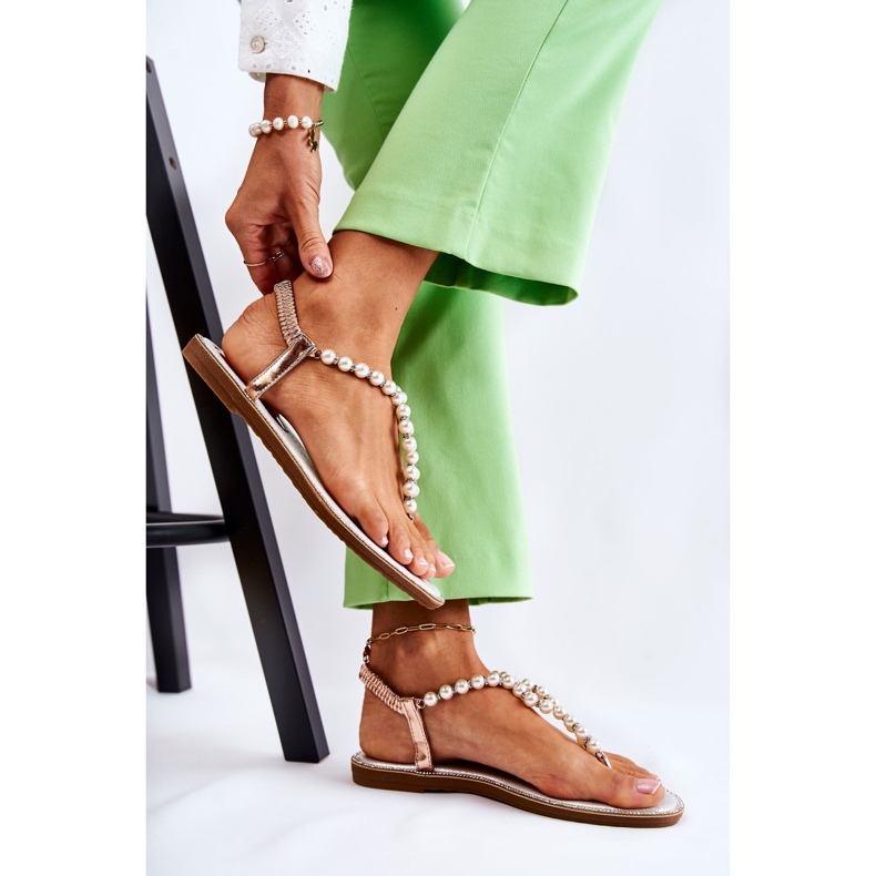 PG1 Sandale La Moda Flip Flops Cu Perle Rose Gold Isalia roz de aur 1