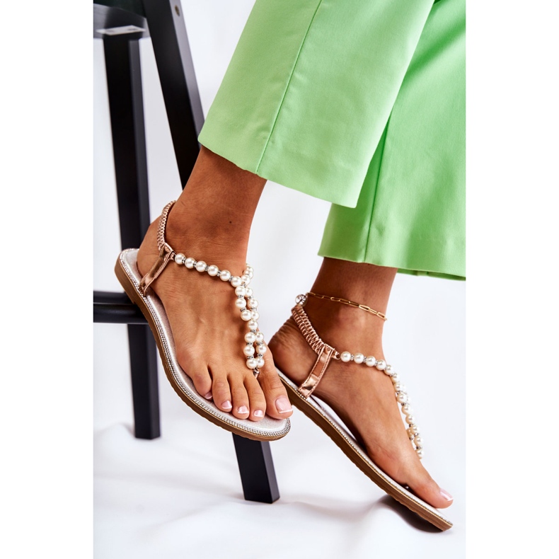 PG1 Sandale La Moda Flip Flops Cu Perle Rose Gold Isalia roz de aur 2