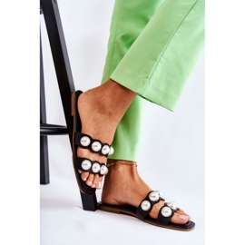 PG1 Papuci De Damă Piele Cu Perle Decorative Lasello Negru 1