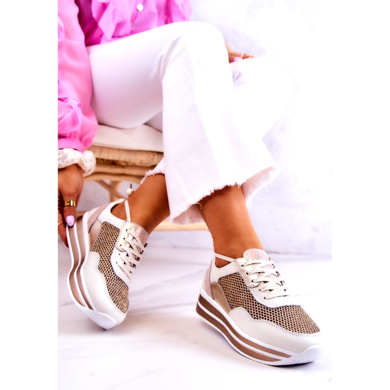 S.Barski Pantofi sport damă pantofi alb și auriu Bourne de aur 2