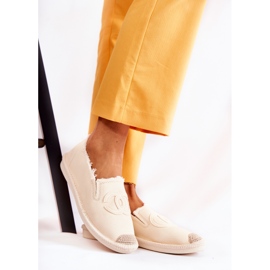 Espadrile clasice pentru femei, bej, cu floare 3