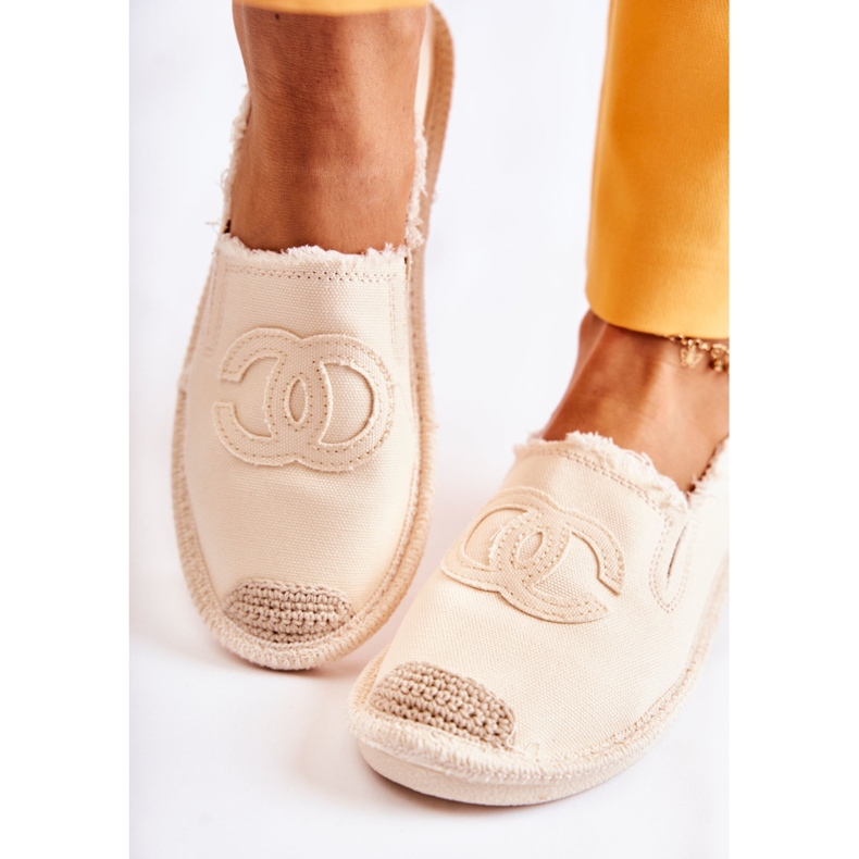 Espadrile clasice pentru femei, bej, cu floare 1