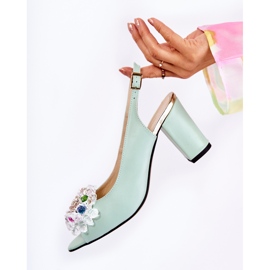 PA2 Sandale cu pantofi din piele la modă cu decor verde Meriss 1