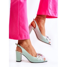 PA2 Sandale cu pantofi din piele la modă cu decor verde Meriss 2