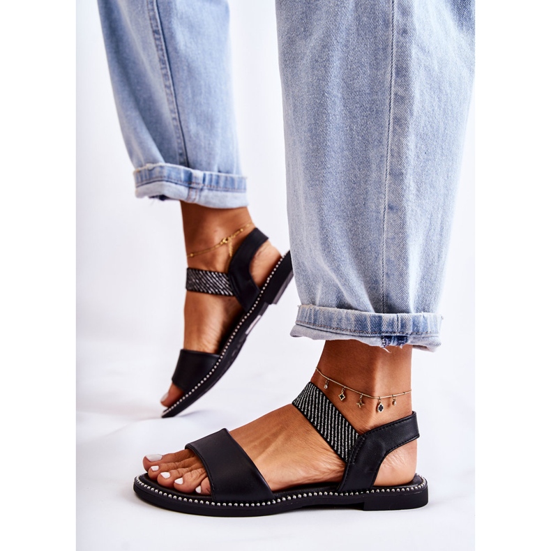 PE1 Sandale clasice de damă cu toc plat Catis negru 2