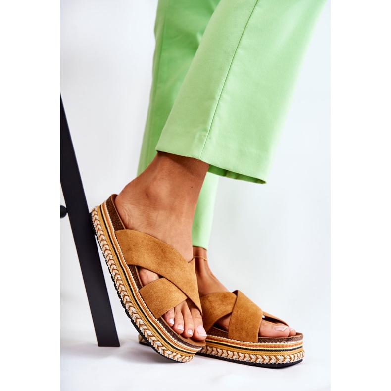 PG1 Papuci de piele intoarsa pentru femei pe platforma Camel Jossie maro 1