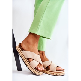 PG1 Papuci de damă din piele intoarsa pe o platforma Jossie bej 1