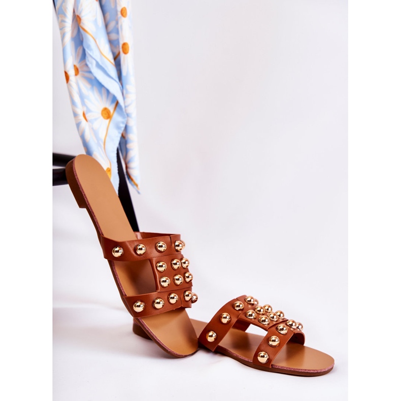 PG1 Papuci de damă clasici cu ornamente maro Scotlyn 1