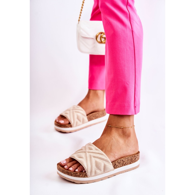 PG1 Papuci de damă din piele intoarsa pe o platforma masiva Bej Heritta 2