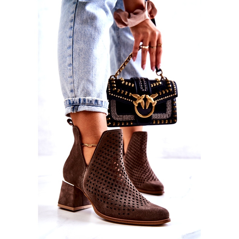 Lewski Shoes Cizme ajurate din piele intoarsa Pantofi Lewski 3165 velur pământ maro 1