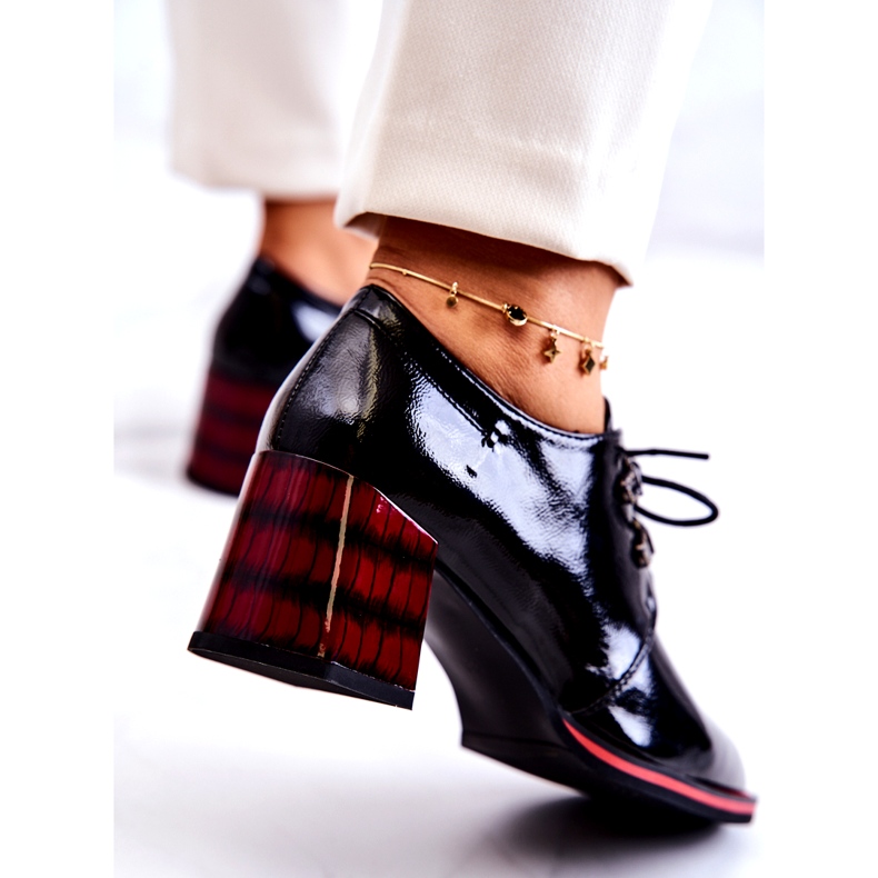 S.Barski Pantofi jos lacuiti cu fermoar negru roșu 3