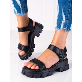 SHELOVET Sandale cu velcro negru 1