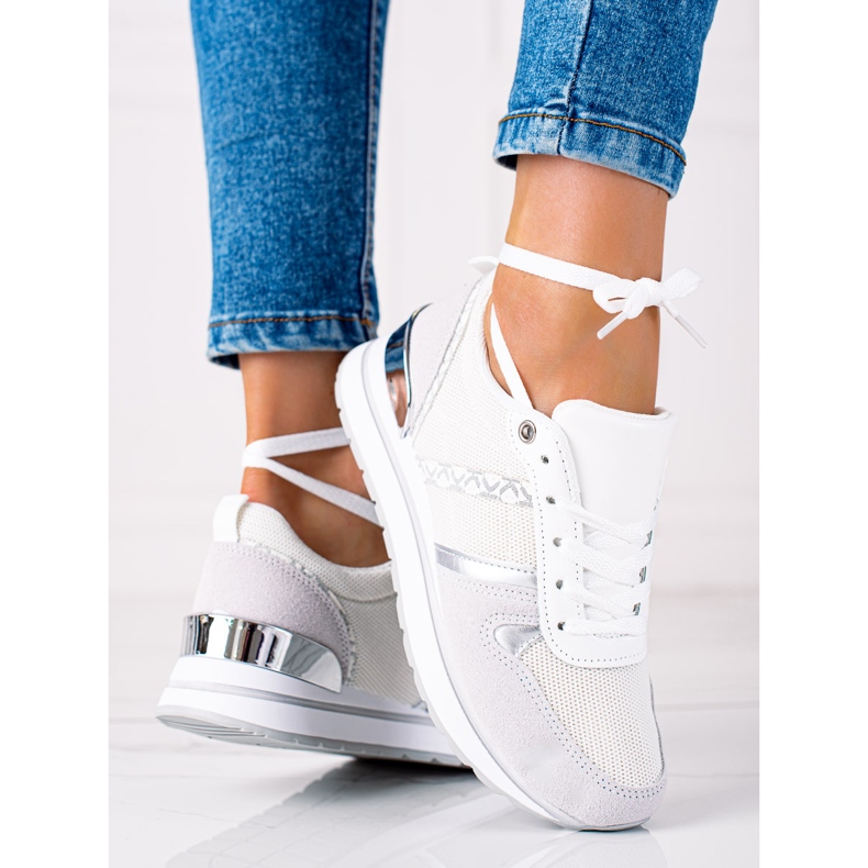 SHELOVET Adidași confortabili alb argint gri 2