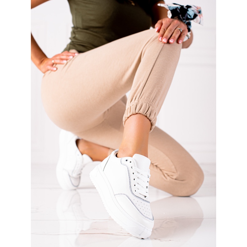 SHELOVET Adidași cu insertie argintie alb 1