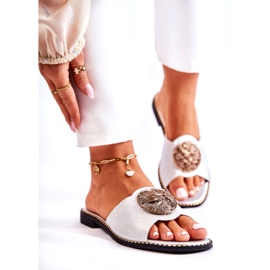 S.Barski Papuci De Piele De Dama Cu Decorat Colene Argintie 1