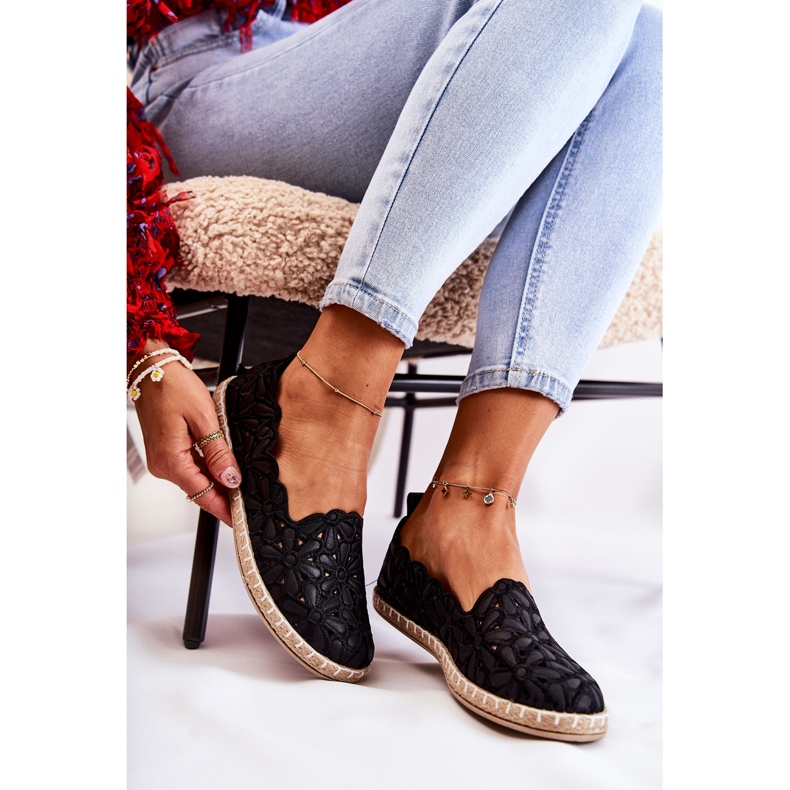 PE1 Balerini Slip-On De Damă Cu Flori Venice negre negru 1