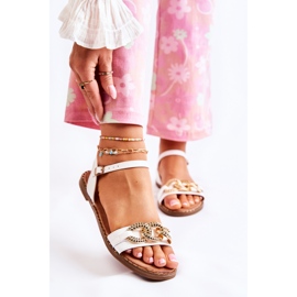 S.Barski Sandale Damă Pe Toc Plat Cu Lant Minevra Albă 2