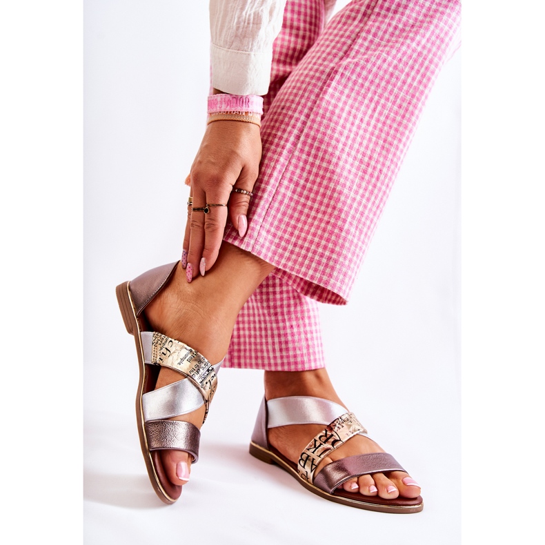 PE1 Sandale Piele Cu Caneturi Auriu Apulia argint de aur 2