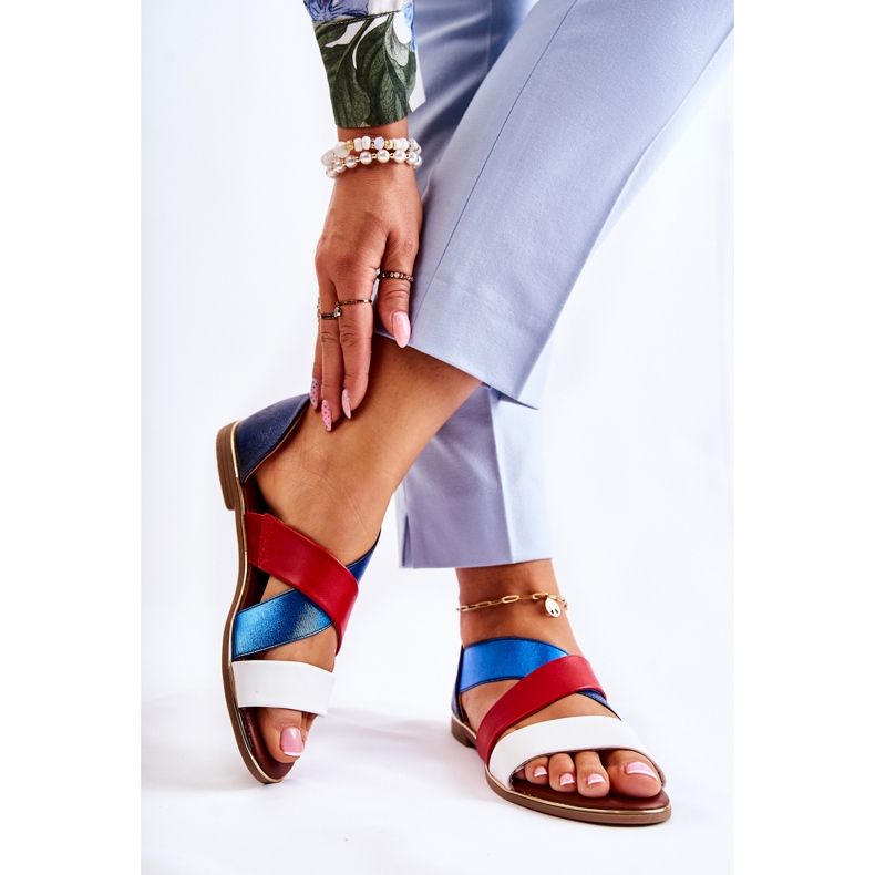 PE1 Sandale Piele Cu Caneturi Albastru Apulia roșu albastru marin 2