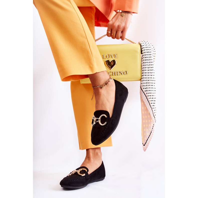 PG1 Mocasini de dama din piele intoarsa cu decor Black Reality negru 2