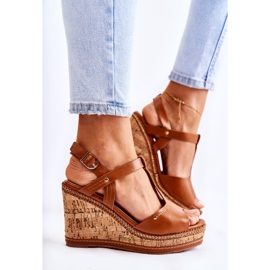 PG1 Sandale clasice din piele pe pană maro Valorin 2