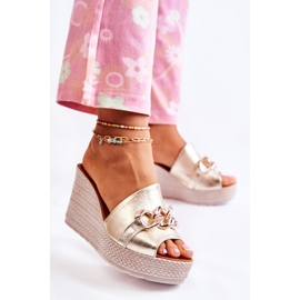 Lewski Shoes Papuci de piele cu pană Lewski 3062 Golden de aur 3