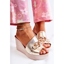 Lewski Shoes Papuci de piele cu pană Lewski 3062 Golden de aur 1