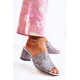 Papuci De Dama Piele Pe Toc Inalt Zebra Gri Nessita argint 3