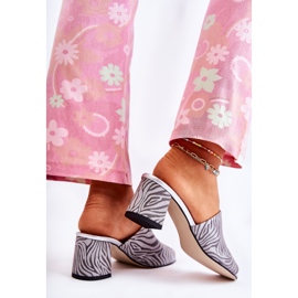 Papuci De Dama Piele Pe Toc Inalt Zebra Gri Nessita argint 5