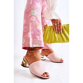 PA2 Papuci de damă din piele cu toc înalt, roz Perry 1