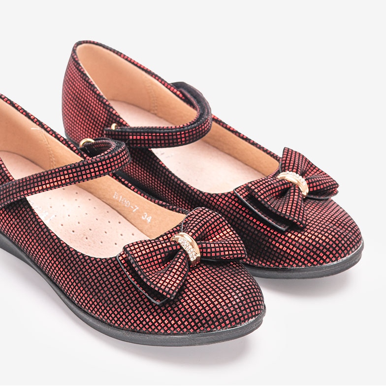 BM Balerini roșii pentru copii cu fundă Tienne negru roșu 1