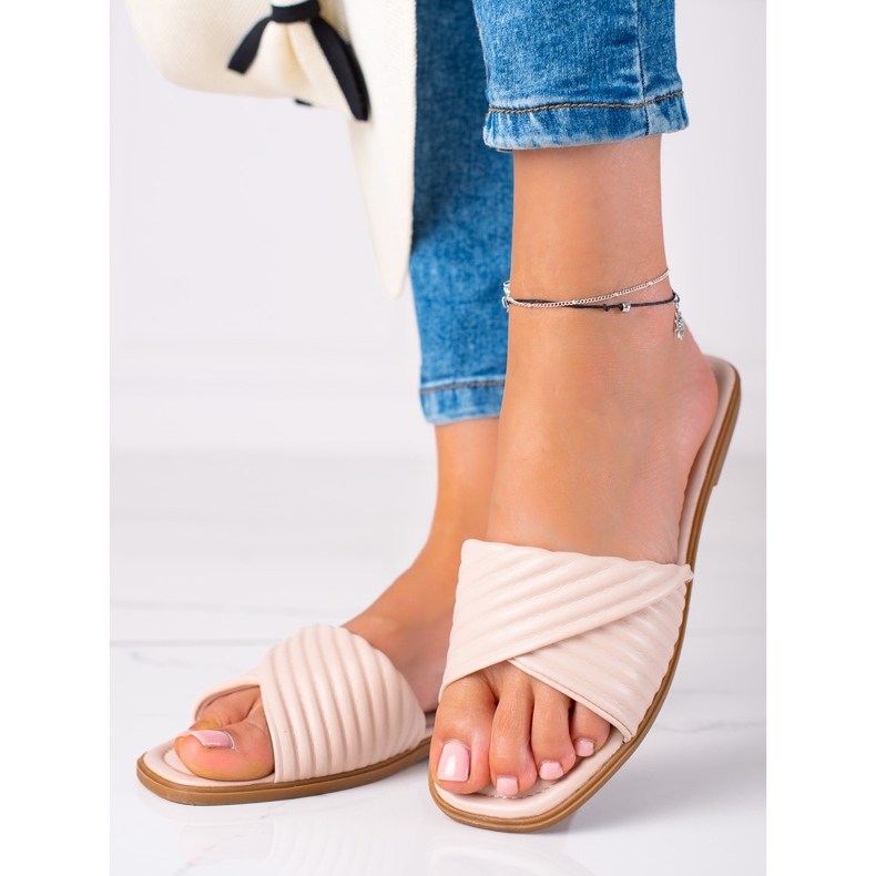 SHELOVET Papuci plati dama bej 2