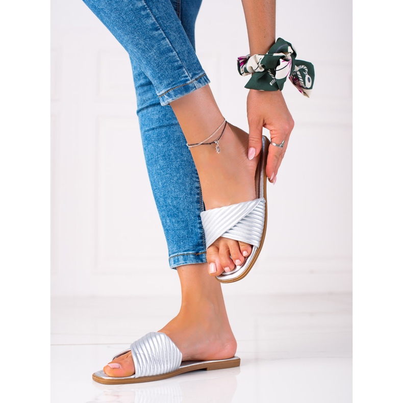 SHELOVET Papuci plati dama argint 1