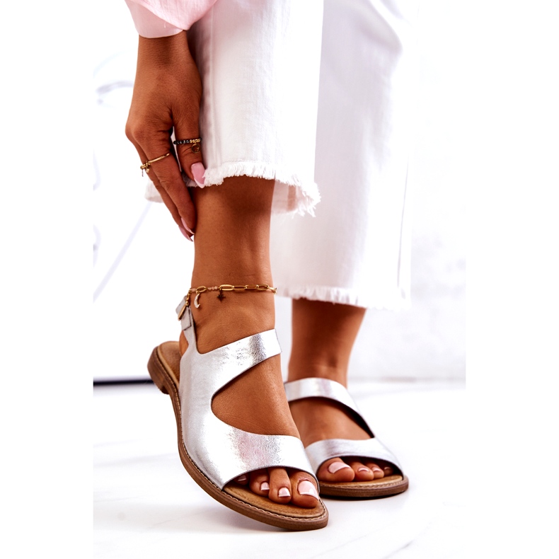 Sandale cu cataramă din piele Lewski argintiu 3041 2