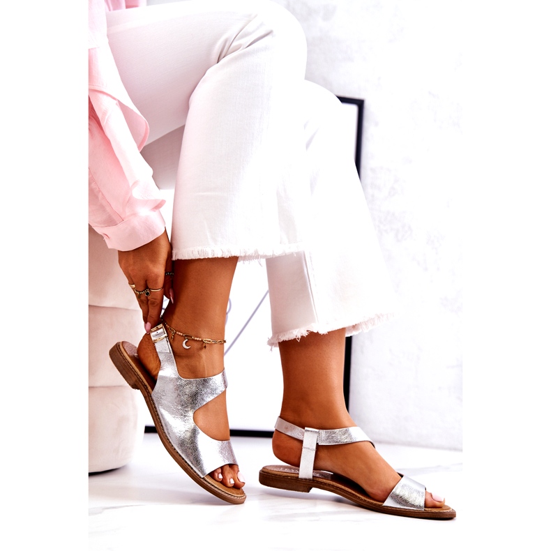 Sandale cu cataramă din piele Lewski argintiu 3041 4