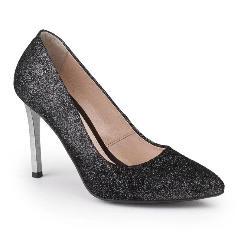 Marco Shoes Stiletto din piele naturală neagră, cu tocuri argintii negru 1