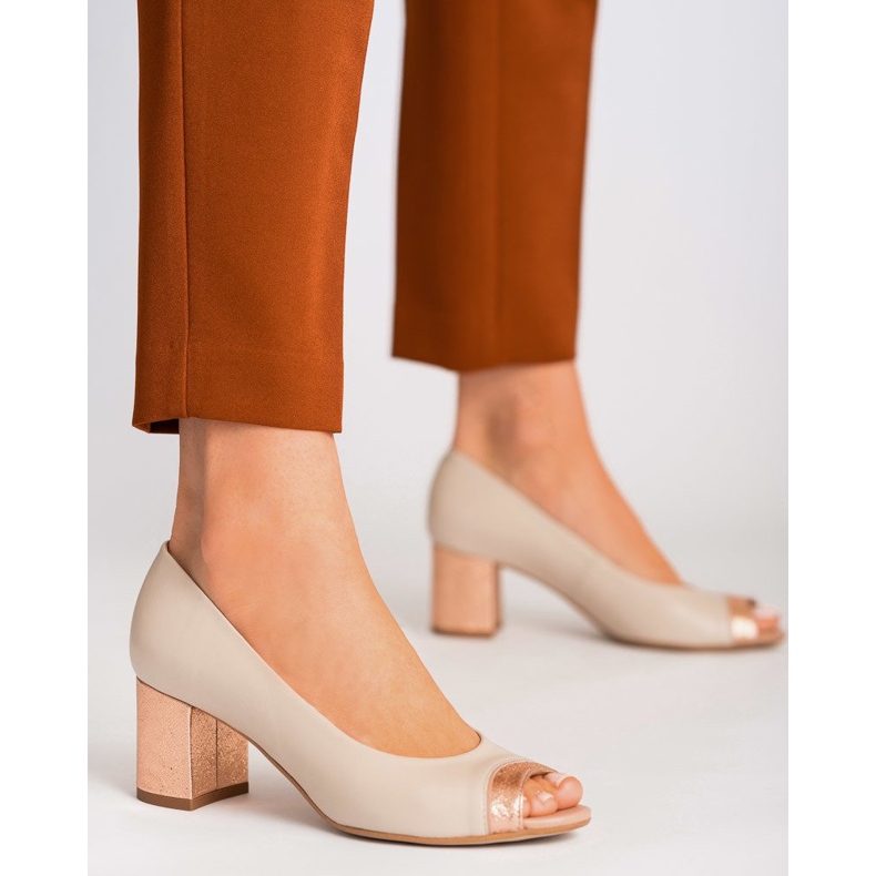 Marco Shoes Pompele bej 1093P cu toc decorativ 1