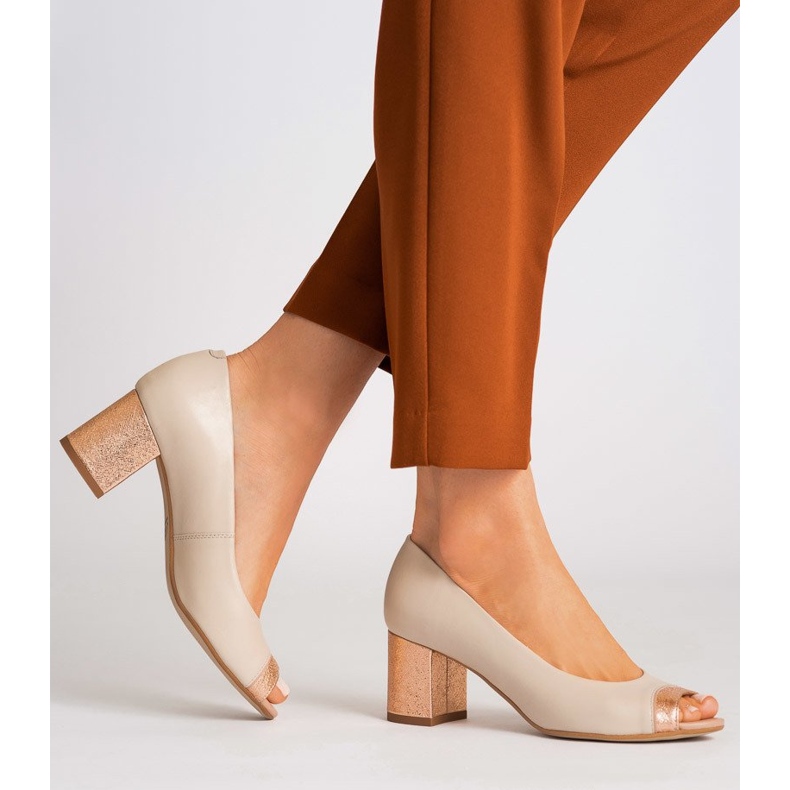 Marco Shoes Pompele bej 1093P cu toc decorativ 2