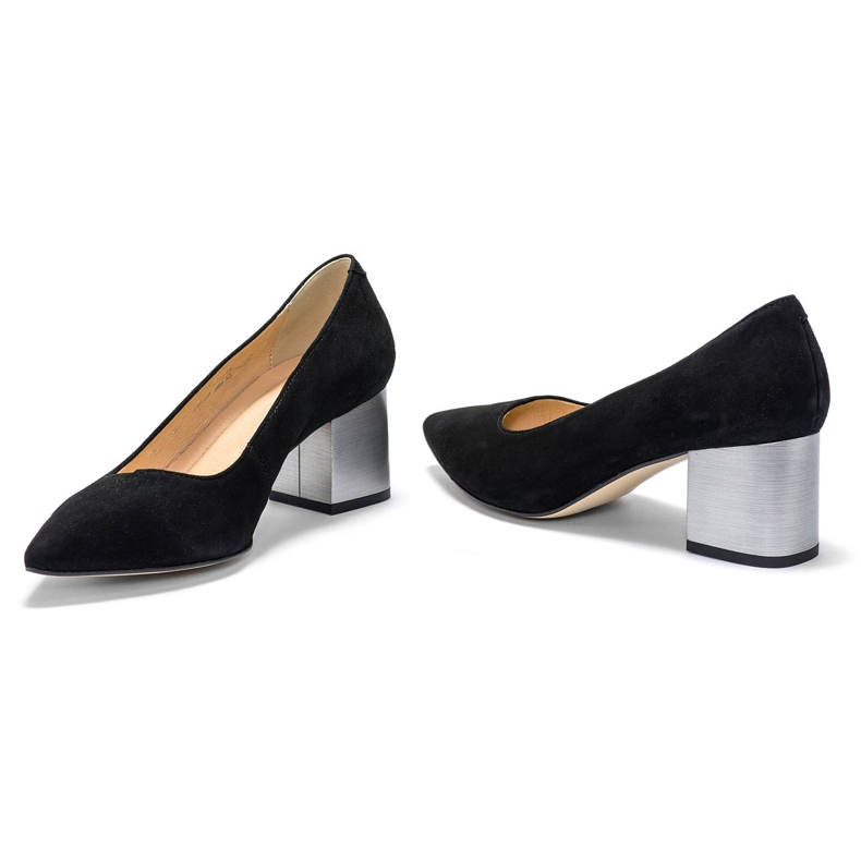 Marco Shoes Pantofi negri din piele de căprioară 1038P, toc din oțel negru 1