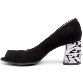 Marco Shoes Pompe din piele de căprioară neagră cu toc metalic 3D negru 2