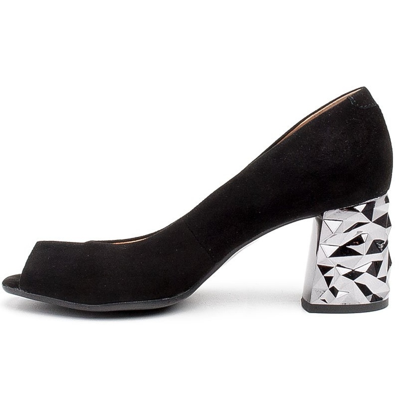 Marco Shoes Pompe din piele de căprioară neagră cu toc metalic 3D negru 2