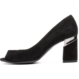 Marco Shoes Pompele din piele de căprioară neagră cu toc metalic negru 2