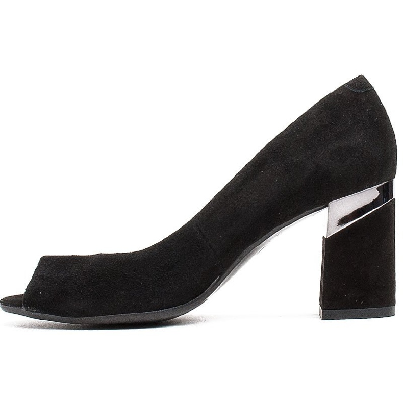 Marco Shoes Pompele din piele de căprioară neagră cu toc metalic negru 2