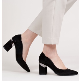 Marco Shoes Pompele din piele de căprioară neagră cu toc metalic negru 2