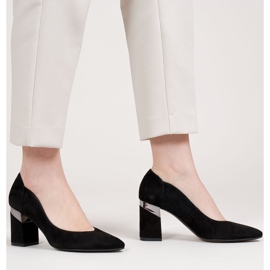 Marco Shoes Pompele din piele de căprioară neagră cu toc metalic negru 1